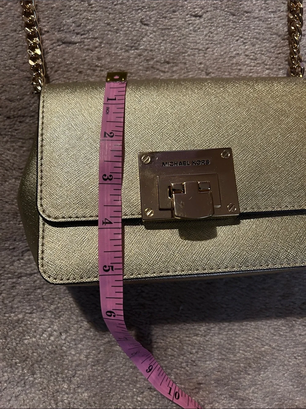 Michael Kors Metallic Gold Saffiano Leather Chain Crossbody with Removable Chain